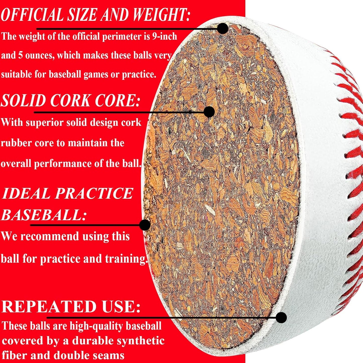 ® Baseball Ball,Official Size Baseballs,Composite High Performance Leather 9" Baseball Great for Youth and Adult Recreational Use Practice